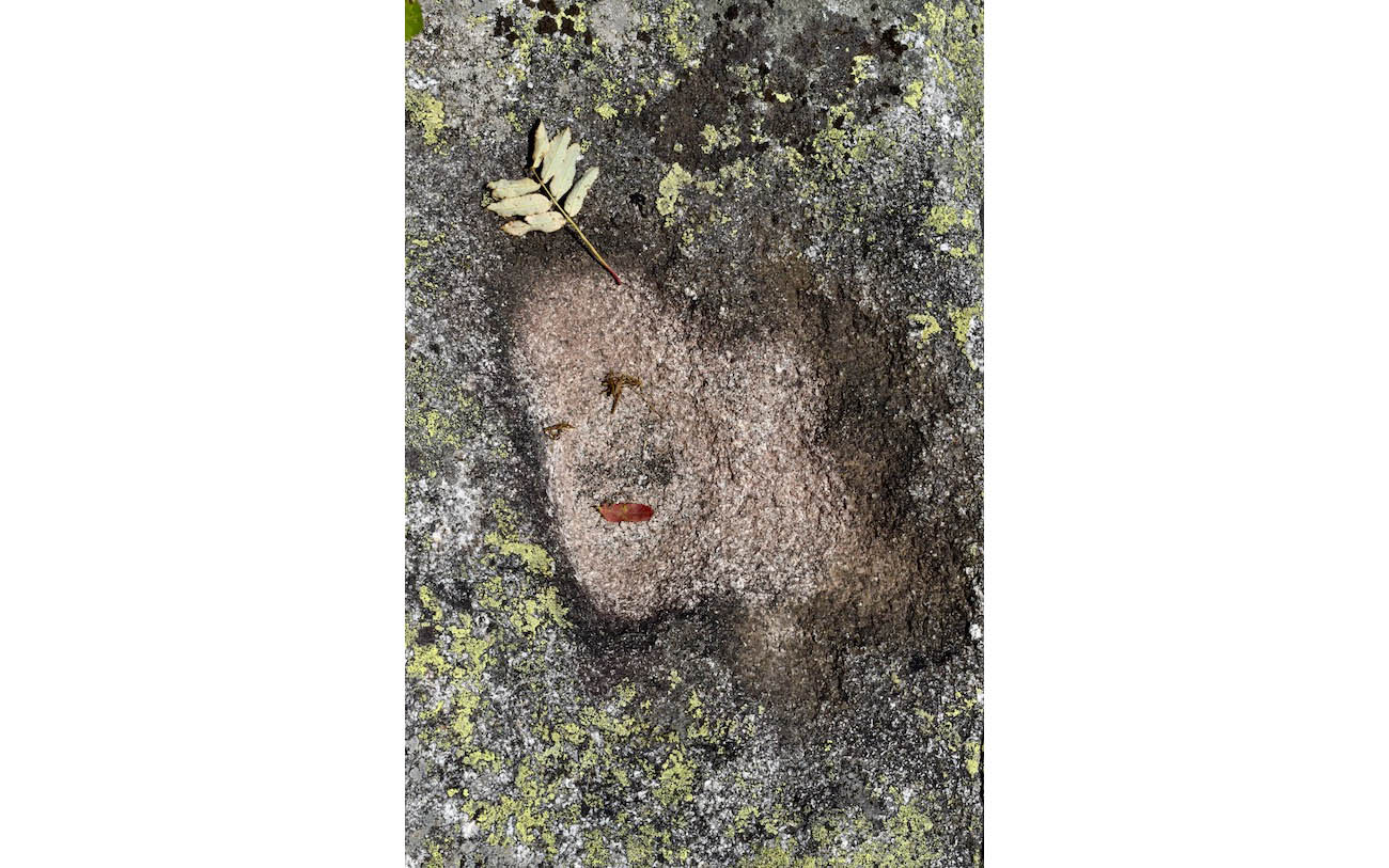 Portrait facécieux d'une trace d'eau dans le creux d'un rocher - Hugo le coquet, Huguette la coquette – Chapitre 1 : Le caillou dans la chaussure-Série : Les Pierres du Chemin-Photo Jacques Lamy- 2019